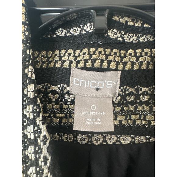 CHICO’S Black Gold Tweed Striped Metallic Long Jacket Blazer Womens Chico Size 0 - Picture 5 of 11